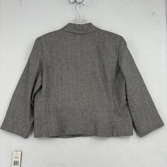 Lauren Ralph Lauren 100% Linen Blazer Jacket Button Up Black White Plaid Size 16 - Picture 6 of 11